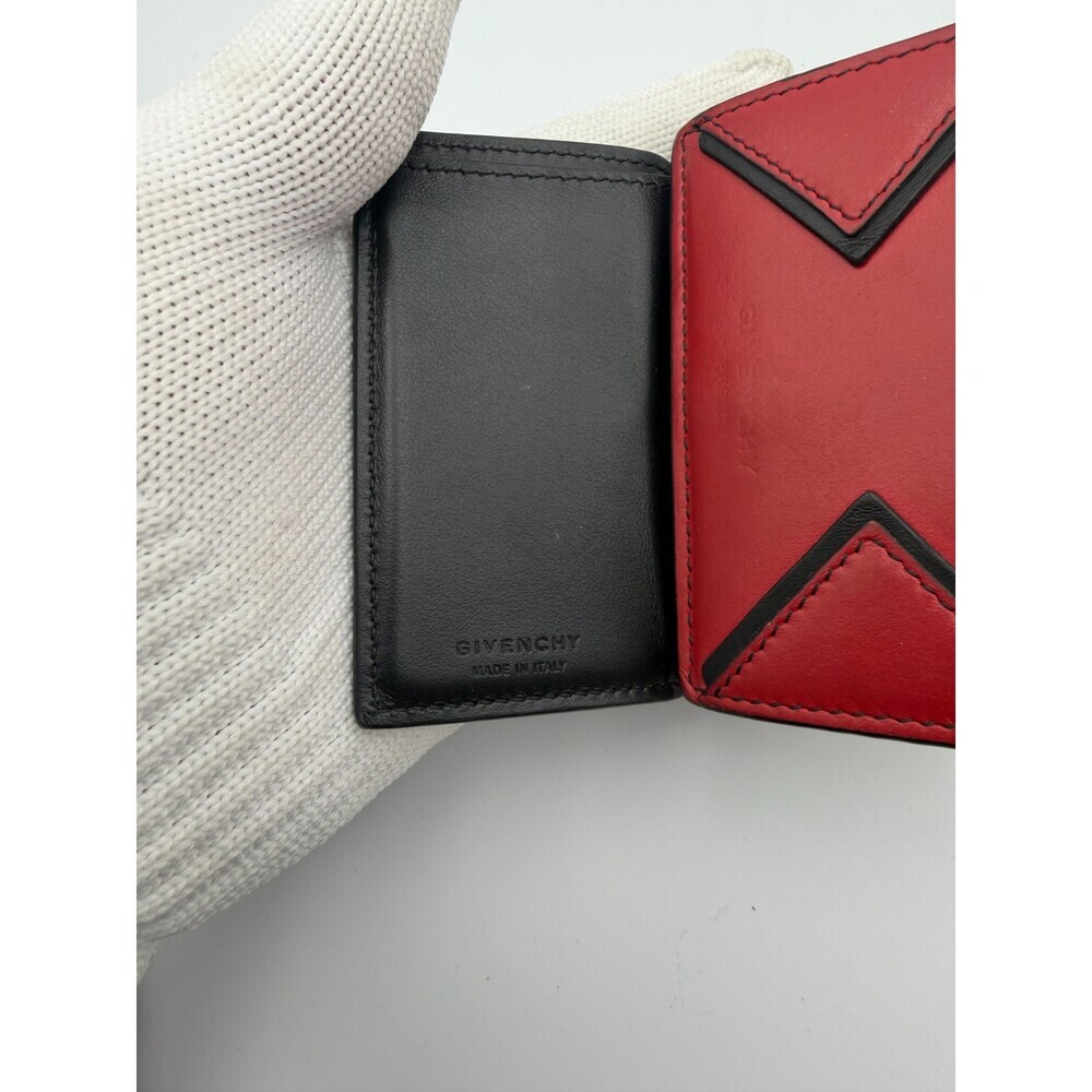 Givenchy Paris Trifold Wallet Men's Red Leather Black Trim Fashion Card Holder - Picture 6 of 12